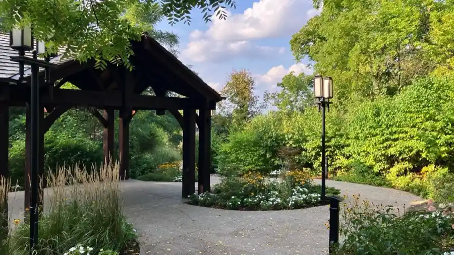 Landscaped paths and pavilion on the Ancaster Mill grounds