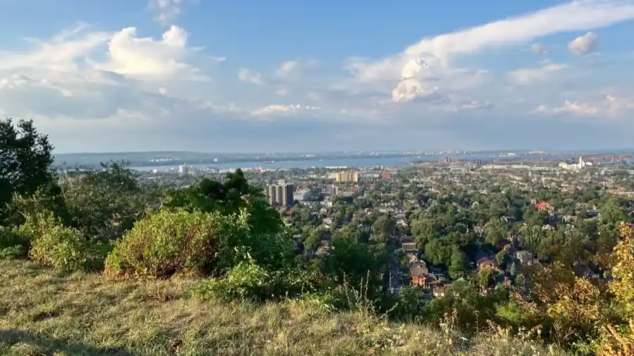 Hamilton lower city, harbour and Lake Ontario from the Niagara Escarpment