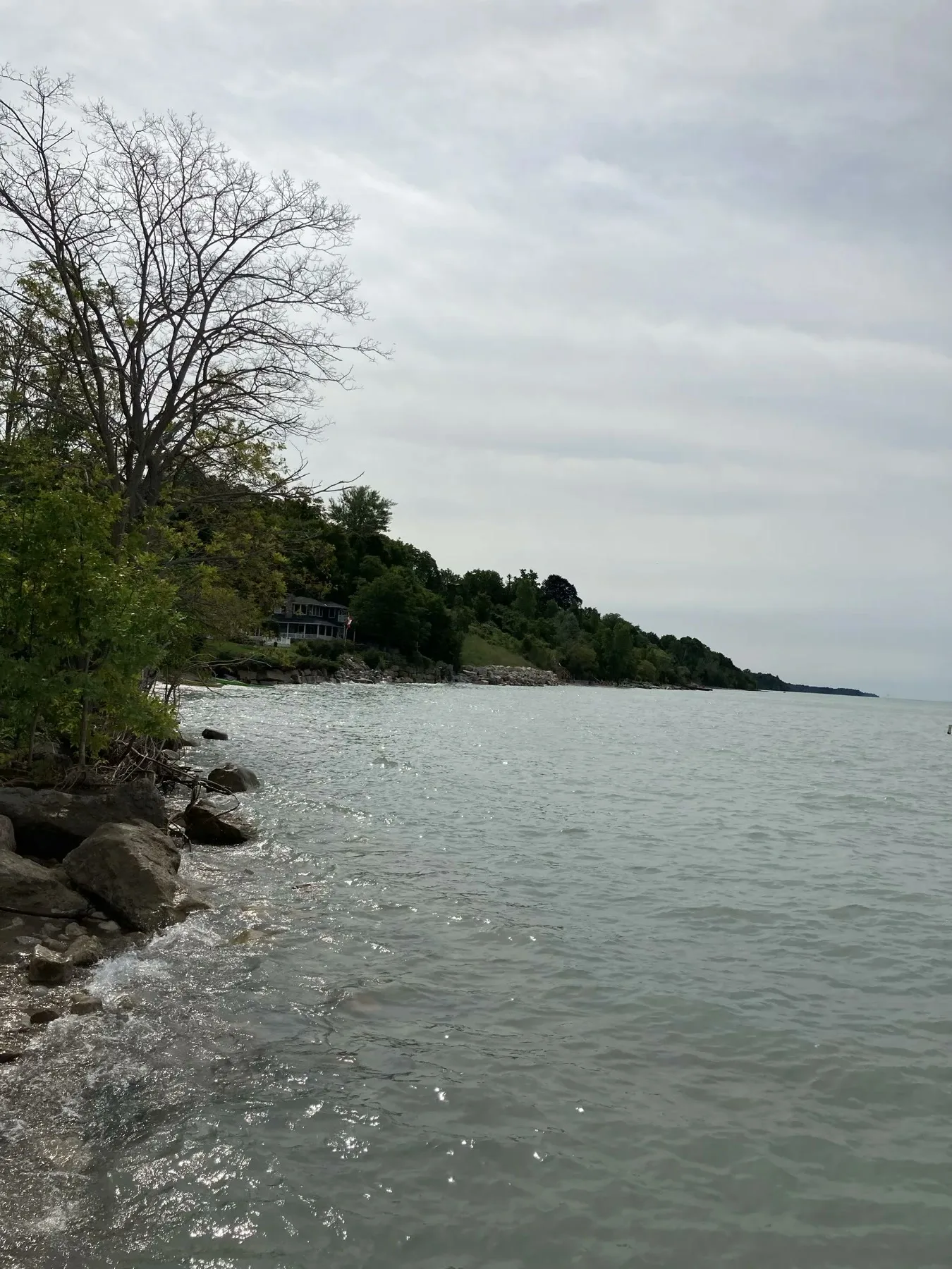 Rocky shoreline and Lake Huron water in Bayfield Ontario