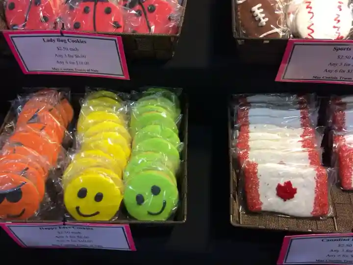 Colourful Canadian-themed cookies at a CNE food display