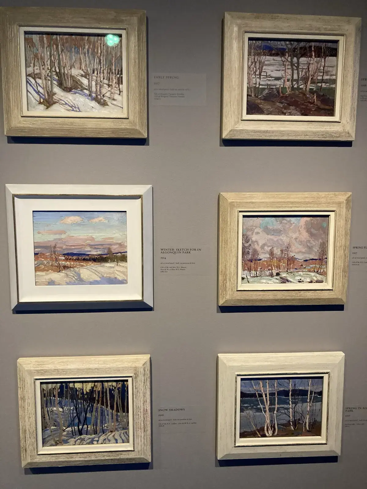 McMichael gallery کے اندر کینیڈین لینڈ اسکیپ پینٹنگز کی دیوار