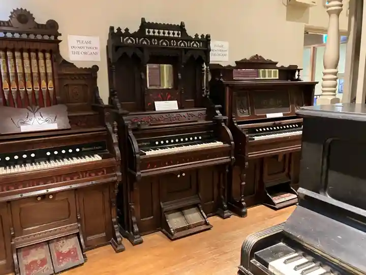 Historic reed organs displayed inside Woodstock Museum